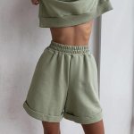 Hirsionsan 100% puuvillased k&otilde;rge v&ouml;&ouml;kohaga l&uuml;hikesed p&uuml;ksid naistele 2021. aasta suvine vabaaja elegantsed pehmed p&uuml;ksid, elastsed taskutega l&uuml;hikesed p&uuml;ksid daamile S roheline