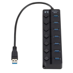 4/7 pordiga USB 3.0 jaotur, kiire 5 Gbps splitteri jaotur koos s&otilde;ltumatu LED-sisse/v&auml;lja l&uuml;litiga USB 3.0 laadimisjaotur 7 ports-3.0 must