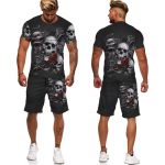 Uudne gooti pealuu 3D-prindiga tee/&uuml;likond, suvine meeste lahe punk-stiilis T-s&auml;rgid+l&uuml;hikesed p&uuml;ksid. L