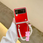 Samsung Z Flip 4 3 &uuml;mbrisele, v&auml;rviline Laser-Glitter Pearl k&auml;ev&otilde;ru, armas 3d karu nahast kokkupandav p&otilde;rutuskindel tagakaane tarvikud For Samsung Z Flip 4 oranž