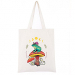 Cottagecore Aesthetic Goblincore Frog Wizard On Mushroom Lady's ostukott Korea puuvilla kaubam&auml;rgiga naiste k&auml;ekott Kohandatav 24*26cm beež