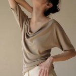 Pile Collar L&uuml;hikeste varrukatega silmkoelised T-s&auml;rgid Naiste suvi 2023 Alumine 100% Puuvillane T-s&auml;rgid &Otilde;huke siidist kardinaga vabaaja T-s&auml;rk 27375 S khaki