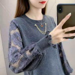 Kootud kampsun naistele Uus pitsiga &otilde;mblustega l&otilde;ngast varrukas 2023 Daamide s&uuml;giskampsun &Uuml;mara kaelusega pulloverkampsun Vaba alumine s&auml;rk One Size