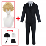Anime mootorsae mees Denji Cosplay kost&uuml;&uuml;m, must &uuml;likonnad, vabaaja vormiriietus Devil Hunter Halloweeni karnevali peor&otilde;ivad M-(Suit+Wig)