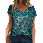 Uus naiste suvine T-s&auml;rk Casual Abstract Painting Print 3XL Suurus Naiste l&uuml;hikeste varrukatega Topid Tee Mood V-kaelusega naiste T-s&auml;rk 3XL