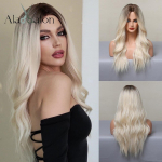 ALAN EATON Pikad lainelised plaatinablondid s&uuml;nteetilised parukad valgetele naistele Naturaalsed keskosa Cosplay pulmajuukse parukad kuumakindlad