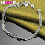 925 Sterling Silver Five Solid Starfish Snake Chain Ehted 20cm