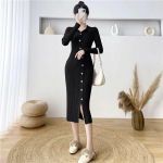 Kleit Kardigan Naistele S&uuml;gisene Korea kootud kleit Naistele Keskmise pikkusega Mitmek&uuml;lgne pikkade varrukatega aluskate V-kaelusega villane kleit Naiste topid One Size must