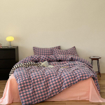 ins green yarn-dyed plaid washed cotton bed four-piece set pure cotton artistic quilt cover sheets 1.2m bed sheet 3pcs