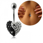 Crystal Navel Jewel Heart Yin Yang Black Bar teraskuul