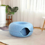 Donut Cat Bed Tunnel Interaktiivne voodi m&auml;nguasjamaja 2 kassile Vilt Lemmikkass Poolsuletud koobas Sisekoolitus Kennel M&auml;nguasi Lemmikloomade tarvikud S sinine