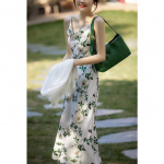 Suvine elegantne V-kaelusega salendav naiste spagetirihmaga prindiga pikk kleit XL