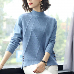 Poolk&otilde;rge kraega naiste kampsun, pikkade varrukatega s&auml;rk, naiste kootud topid, džemprid, soojad kudumid, vabaaja s&auml;rk S&uuml;gis-talv XL must