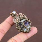 Natural Tree Of Life Amethyst,Moonstone Stone Copper Wire Wrap Pendant 2.2 g8c59