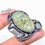 Natural Prehnite Gemstone Handmade 925 Sterling Silver Pendant 2.36 d2m49