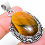 Natural Tiger Eye Gemstone Handmade 925 Sterling Silver Pendant 1.77 k9j83