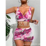 Seksikas 3-osaline naiste ujumistrikoo bikiinid, 2024. aasta stringide bikiinide komplekt, lipsuv&auml;rv ja seelikukattega ujumisriided, naiste rannas ujumistrikoo S roosa punane v&auml;rv