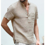 Meeste l&uuml;hikeste varrukatega T-s&auml;rk puuvillane ja linane vabaaja meeste T-s&auml;rk &uuml;hev&auml;rviline suves&auml;rk Meeste hubane hingav USA suurus XL khaki