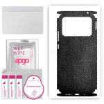 apgo Protective Skin Sticker for the back+sides compatible with Xiaomi Poco C40, Full Wrap Film, Foil, Vinyl - Pattern Black Leather