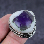 Natural Super Amethyst 23 Gemstone Handmade 925 Sterling Silver Ring Size 9 f0m08