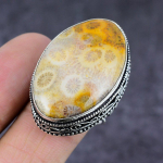 Natural Fossil Coral Gemstone Handmade 925 Sterling Silver Jewelry Ring S.7 d6b90