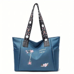 Lillede tikandiga kandekott, moodne Oxfordi riidest k&auml;ekott, suure mahutavusega &otilde;lakott naistele must