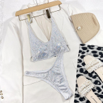2024 Sequins naiste ujumistrikoo Seksikas Push Up Thong 2-osaline bikiinikomplekt Naiste ujumisriiete ujumiskost&uuml;&uuml;m Rannar&otilde;ivad Mujer Biquini L S valge