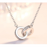 925 Sterling h&otilde;bedane kahekordse r&otilde;ngaga kaelakee naiste graatsiline ja moodne r&otilde;ngaspandlaga kaelakee, topeltr&otilde;ngas teemantnaastudega kaelakee 925