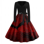 Naiste mood V-kaelusega vabaaja &otilde;hukesed Halloweeni tr&uuml;kitud pikkade varrukatega kleidid L beež