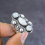 Natural Rainbow Moonstone Gemstone Handmade 925 Sterling Silver Ring Size 8 d4d92