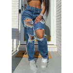 Euroopa ja Ameerika naiste teksad sinised pesuga, rebenenud augud v&ouml;&ouml;kohal, t&auml;navamoodsad denim naised XL tumesinine v&auml;rv