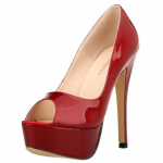 LOSLANDIFEN Seksikas Peep Toe Platform Naiste Pumbad 14cm &Uuml;lik&otilde;rged Lakknahast Kontsad Kingad Punased Pulma Tikkp&uuml;ksid Suur Suurus 43 44 44