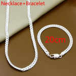 2-osaline 6 mm t&auml;isk&uuml;lgne kett, 925 h&otilde;bedast kaelakee, k&auml;ev&otilde;ru, moeehted naistele meeste l&uuml;liketi komplektid, pulmakink Necklace 50cm