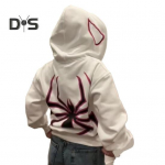 Unisex mantel Spider Print Dark Punk Style Unisex Halloweeni kost&uuml;&uuml;m High Street Hip Hop Pehme Palus T&otilde;mblukuga pikkade varrukatega kapuutsiga s&uuml;gismantel 2XL must