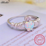 Ehtne S925 Sterling H&otilde;be Claddagh S&otilde;rmus Armas Armastuse S&uuml;dame Kroon S&otilde;rmused Naistele Pulmas&otilde;rmused Sinine Valge Tuleopaal S&otilde;rmus Ehted Tsirkoon 6