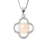 PERLINEA - Ristiku kaelakee - AAA+ magevees kasvatatud p&auml;rli n&ouml;&ouml;p 9-10 mm - naturaalne roosa - 925 sterling h&otilde;be - naiste ehted