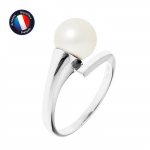 PERLINEA - Bague V&eacute;ritable Perle de Culture d'Eau Douce Ronde 8-9 mm - Colori Blanc Naturel - Or Blanc - Bijou Femme