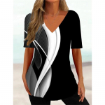 Lihtne naiste T-s&auml;rk, 3d laineline k&otilde;ver T-s&auml;rk Moodne V-kaelusega suvine l&uuml;hikeste varrukatega lahtised t&auml;navar&otilde;ivad Naiste riided vabaaja naiste t-s&auml;rk 2XL