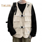 Meeste vest ilma kraeta varrukateta &uuml;hev&auml;rviline mitme taskuga lukuga k&auml;rbsega vest, vaba istuv vabaaja vest vabas &otilde;hus M must