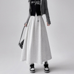 Naiste s&uuml;gise vibu tikandiga seelik k&otilde;rge v&ouml;&ouml;kohaga Elegantne pikk seelik Y2k Korea riided S must