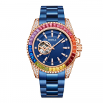 Moodne uus Rainbow Diamond t&auml;isautomaatne mehaaniline k&auml;ekell meestele, t&auml;iss&uuml;damikuga roostevabast terasest rihm veekindel