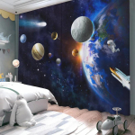 Uus Pimendav Kardin Multikas Maa Planeet Kosmos Astronaut Rakett Tr&uuml;kiga K&otilde;rge Varjutusega Kardin Laste Toa Elutoa Kardinad W55 X H120cm X 2&Grommet Top