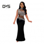 Daami &otilde;htukleit Rhinestone Decor v&otilde;rgust lapiga varrukateta k&otilde;hn &uuml;mara kaelusega pulmapeokleit Prom Clubi pidulikuks banketiks S must