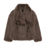 Naiste kunstkarvane jakk allakeeratava kraega kohev hubane l&uuml;hike &uuml;ler&otilde;ivas pikkade varrukatega lai 2XL kohv