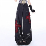 Naiste mustad gooti baggy Y2k teksad vintage t&auml;navamoodi kauboi p&uuml;ksid Harajuku denim p&uuml;ksid esteetilised emo r&auml;pased 2000ndate riided XL must