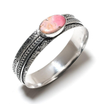 Natural Pink Opal Gemstone Handmade 925 Sterling Silver Cuff Bangle 7.5 h1h32