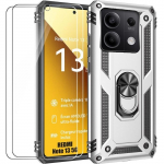 Coque pour Xiaomi Redmi Note 13 5G (pas pour 4G) avec 2 Verres Tremp&eacute;s, Protection Antichoc Anti-Rayure Rigide Argent&eacute;