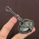Moss Prehnite Handmade Copper Wire Wrap Guitar Pendant 3.1 t3j25