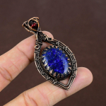 Lapis Lazuli, Garnet Handmade Copper Wire Wrap Pendant 2.56 g4c78