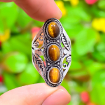 Tiger Eye Handmade 925 Sterling Silver Jewelry Ring Size 8 r7z63